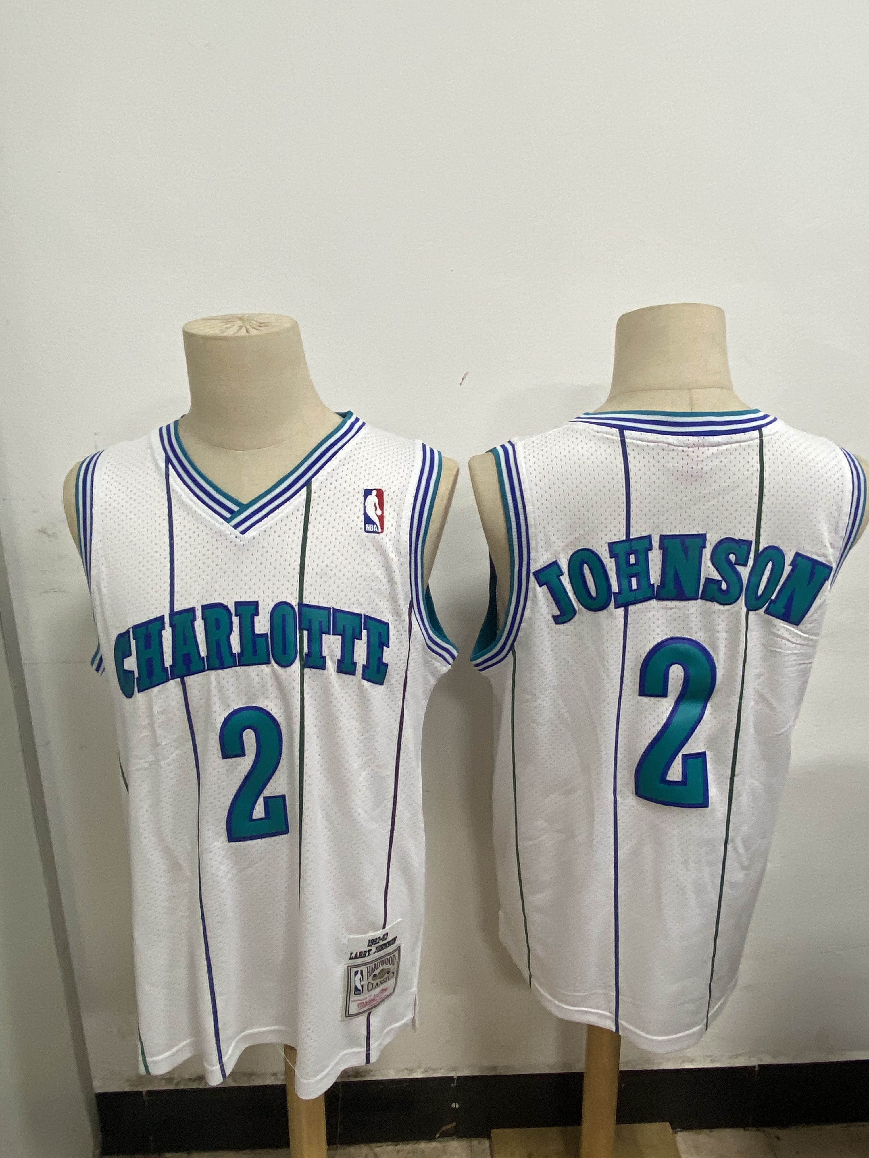 Men Charlotte Hornets #2 Johnson White Throwback NBA Jerseys->mlb hats->Sports Caps